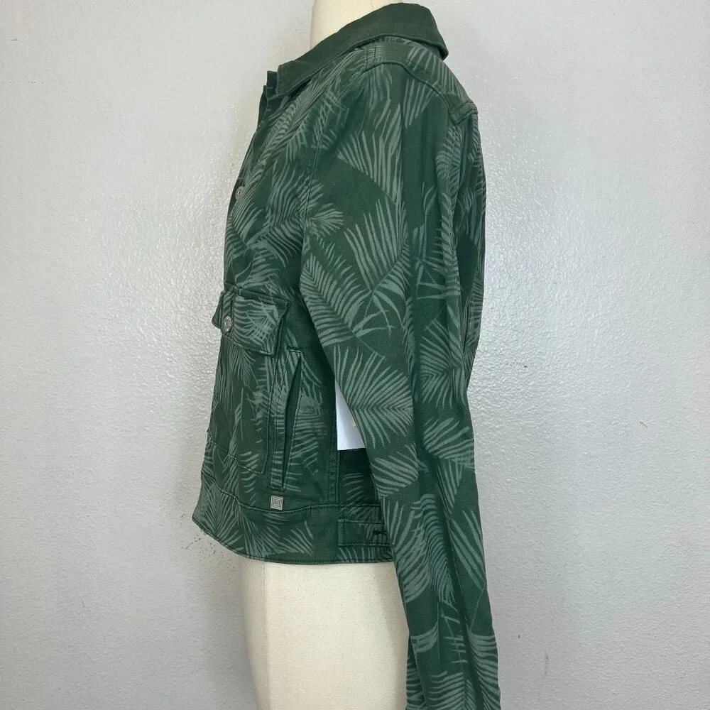 WOMEN'S SIZE M LULAROE GREEN‎ PALM LEAF PRINT  KENNY JACKET DENIM STRETCH